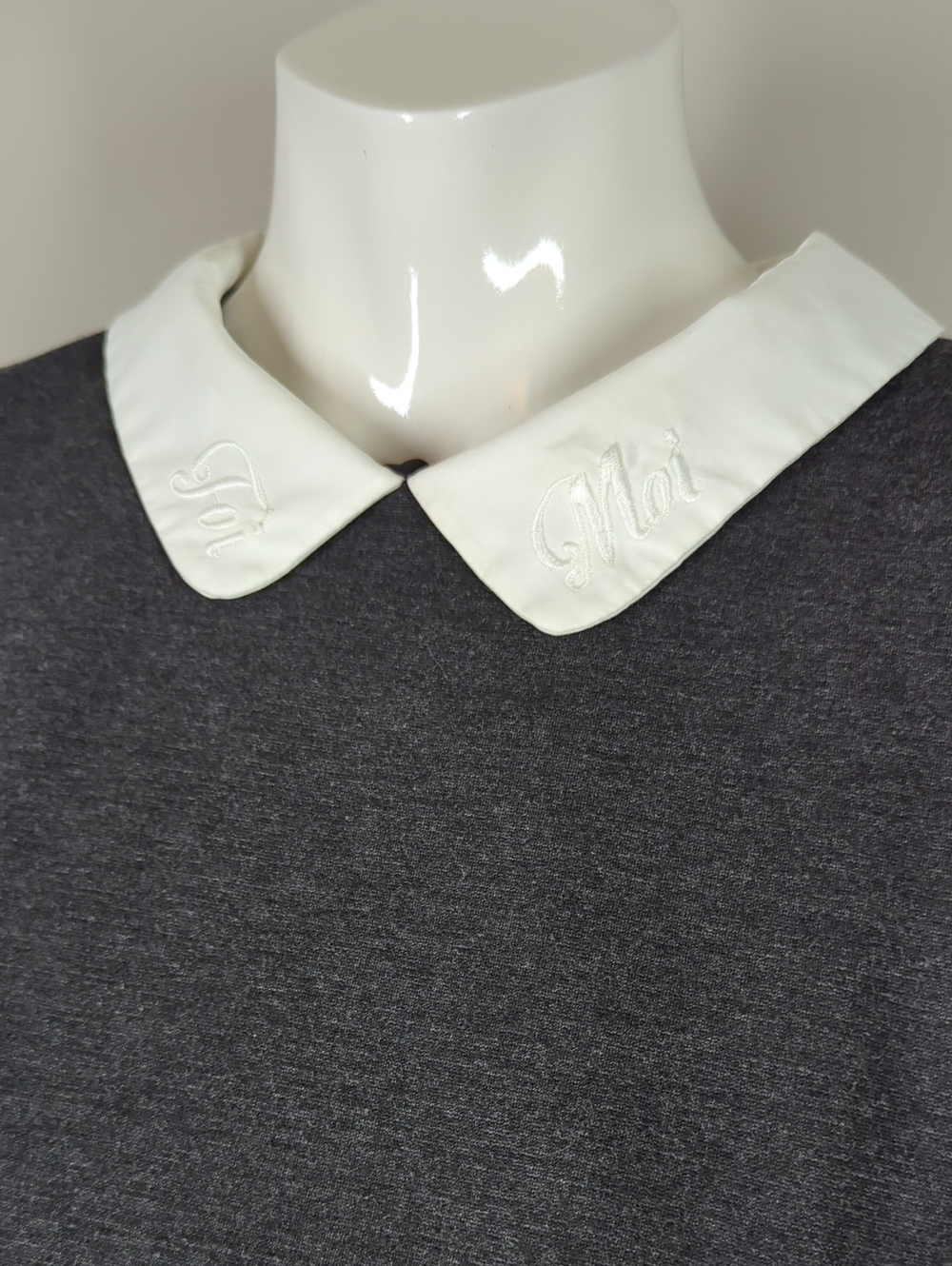 Claudie Pierlot Grey "Moi et Toi" Embroidered Collared Skater Mini Dress - Picture 2 of 9